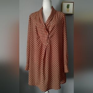 Blouse  Women Focus 200    Long  Sleeve Syle Tunic Geometric Orange Beige